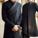 Black Thread Work Open Jacket Set
