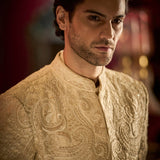 Cream Abstract Sherwani Set
