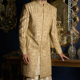 Cream Gold Sherwani Set
