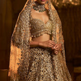 Gold Cut Work Lehenga Set
