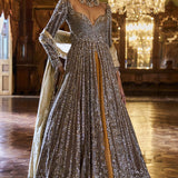 Gold Silver Tissue Jacket Lehenga Set
