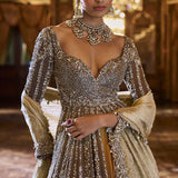 Gold Silver Tissue Jacket Lehenga Set