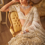 Ivory Gold Lehenga Saree Set