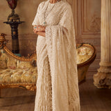 Ivory Organza Stripe Saree