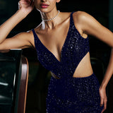 Navy Sequin Gown