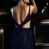 Navy Sequin Gown