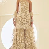 Nude Three-Dimensional Sharara Set