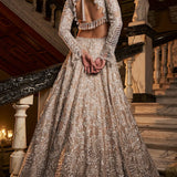 Nude Silver Cut Work Lehenga Set