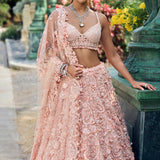 Peach Three-Dimensional Lehenga Set