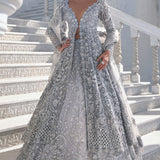 Silver Cut Work Jacket Lehenga Set