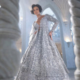 Silver Cut Work Jacket Lehenga Set