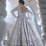 Silver Cut Work Jacket Lehenga Set