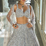 Silver Sequin Lehenga Set