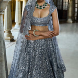Steel Grey Mirror Work Lehenga Set