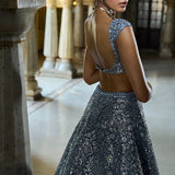 Steel Grey Mirror Work Lehenga Set