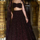 Wine Sequin Lehenga Set