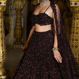 Wine Sequin Lehenga Set
