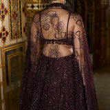 Wine Sequin Lehenga Set