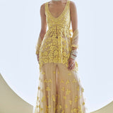 Yellow Three-Dimensional Floral Sharara Set