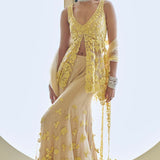 Yellow Three-Dimensional Floral Sharara Set