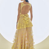 Yellow Three-Dimensional Floral Sharara Set