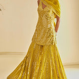 Yellow Mirror Work Sharara Set