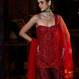 Off-Shoulder Red Sharara Set