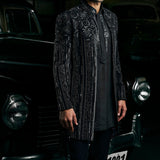 Black Abstract Open Sherwani Set