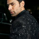 Black Abstract Open Sherwani Set