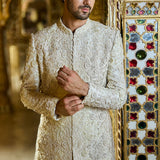 Vintage Ivory Three-Dimensional Sherwani Set