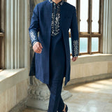 Persian Blue Mirror Open Sherwani Set