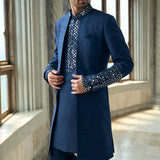 Persian Blue Mirror Open Sherwani Set