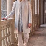Powder Blue Pearl Open Sherwani Set