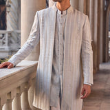 Powder Blue Pearl Open Sherwani Set