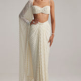 Pearl White Draped Skirt Set