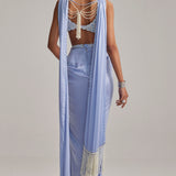 Dew Blue Satin Draped Skirt Set