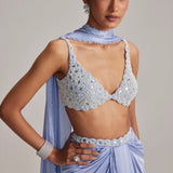 Dew Blue Satin Draped Skirt Set