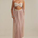 Ash Pink Pearl Scattered Draped Skirt Set