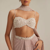 Ash Pink Pearl Scattered Draped Skirt Set