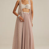 Ash Pink Pearl Drop Jacket Skirt Set