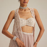 Ash Pink Pearl Drop Jacket Skirt Set
