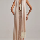 Light Beige Satin Draped Skirt Set