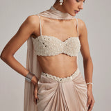Light Beige Satin Draped Skirt Set