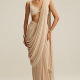 Light Beige Draped Saree Set