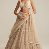 Light Beige Pearl Drop Multi Tier Lehenga Set