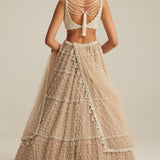Light Beige Pearl Drop Multi Tier Lehenga Set