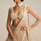 Light Beige Pearl Drop Multi Tier Lehenga Set