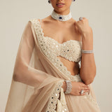 Light Beige Organza Mirror & Pearl Lehenga