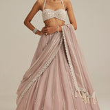 Ash Pink Linear Embroidered Lehenga