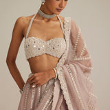Ash Pink Linear Embroidered Lehenga